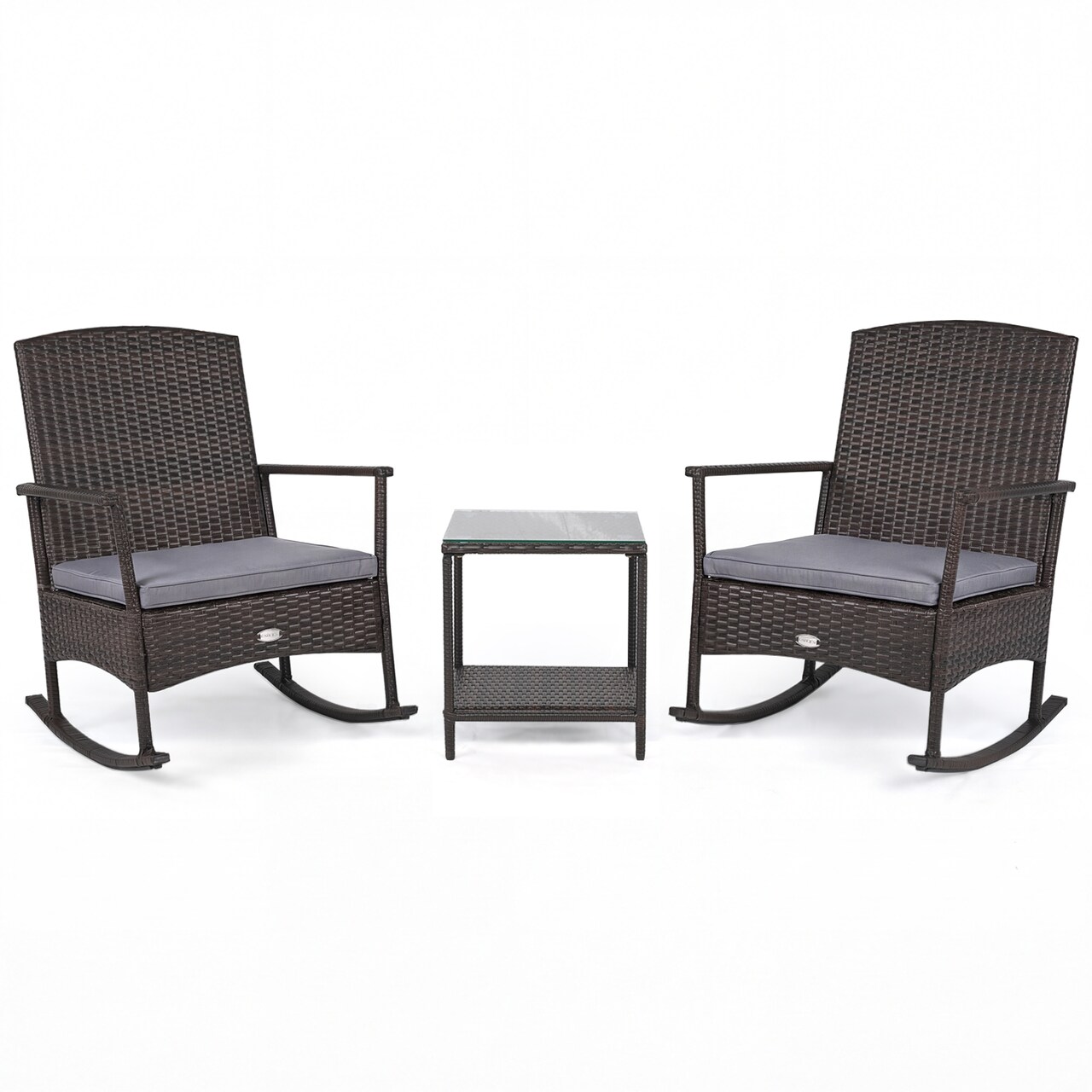 Patio Rocking Chairs With Coffee Table 3 Piece Rattan Furniture Set